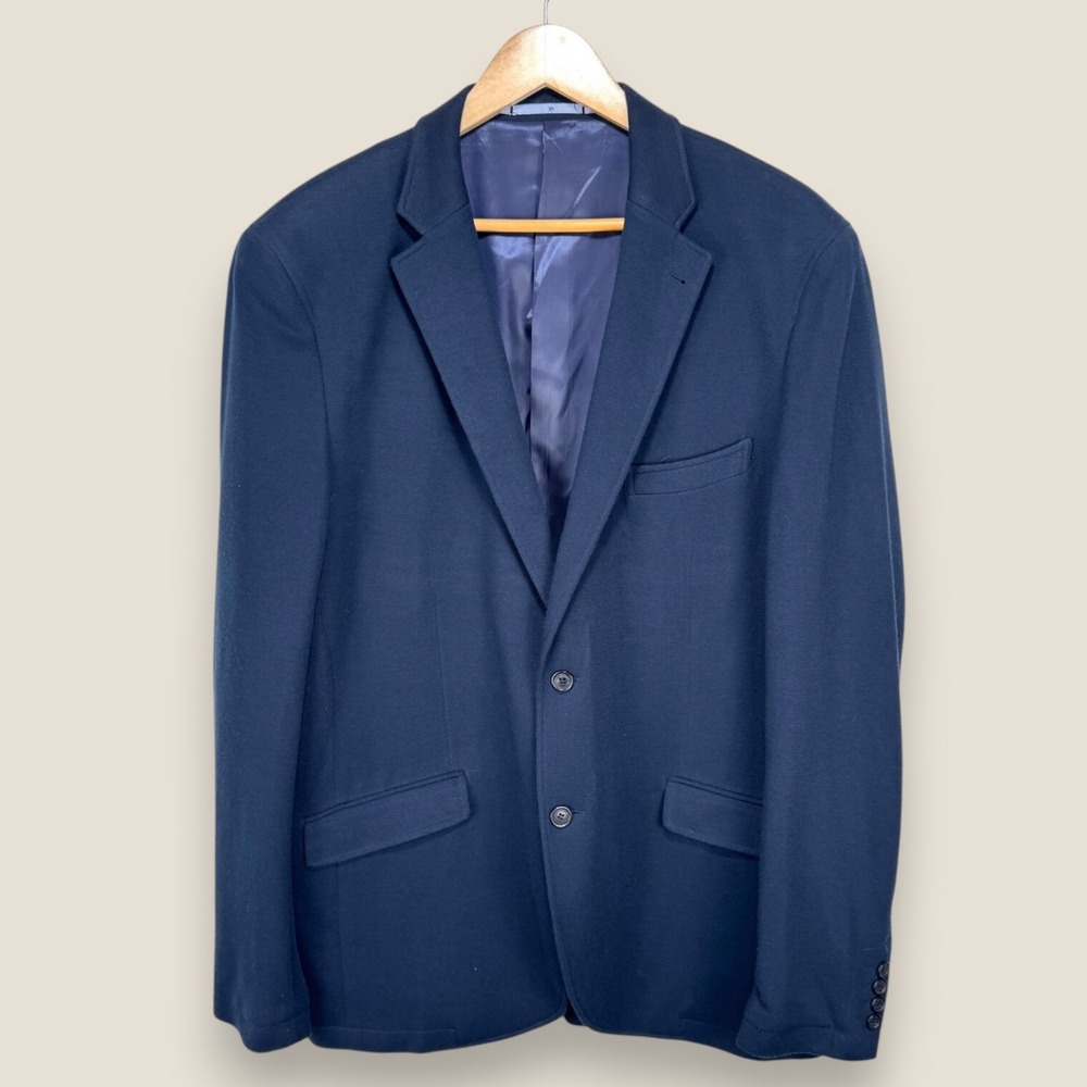 Cortefiel Tailored Fit Blazer Sport Coat Men 44R 2XL Navy Blue Viscose Polyester